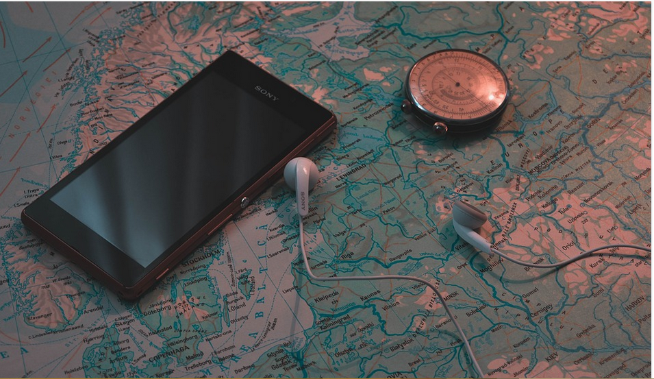 mobile phone and a map
